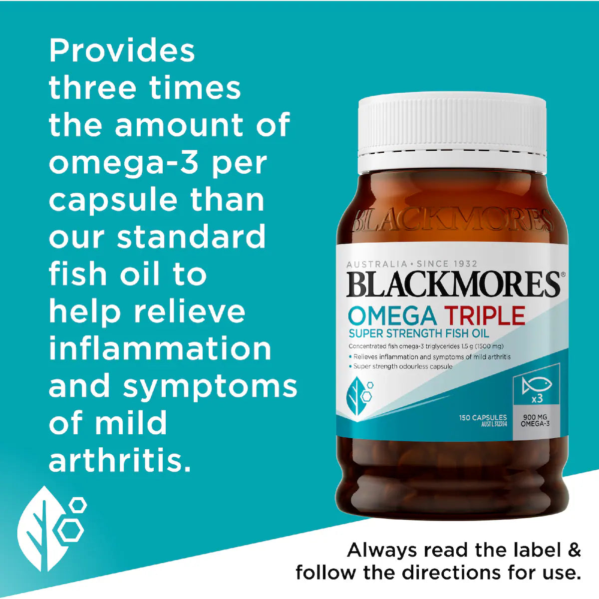 Blackmores Omega Triple Super Strength Fish Oil Capsules 150 pack, view 4
