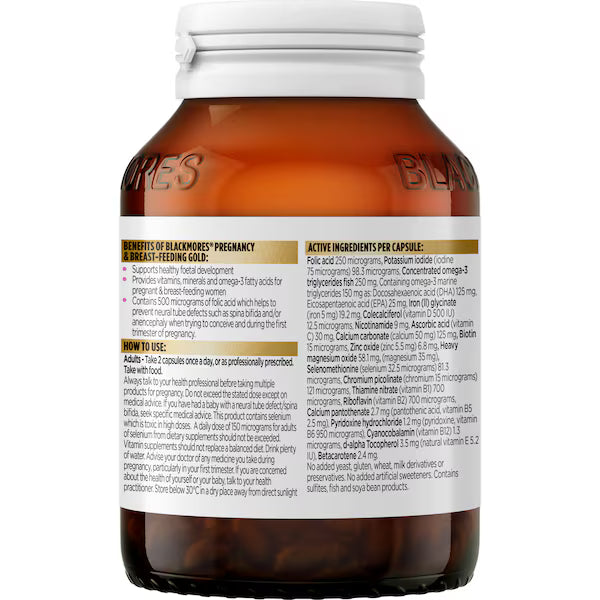 Blackmores Pregnancy & Breastfeeding Gold Vitamin Capsules 60 pack, view 3