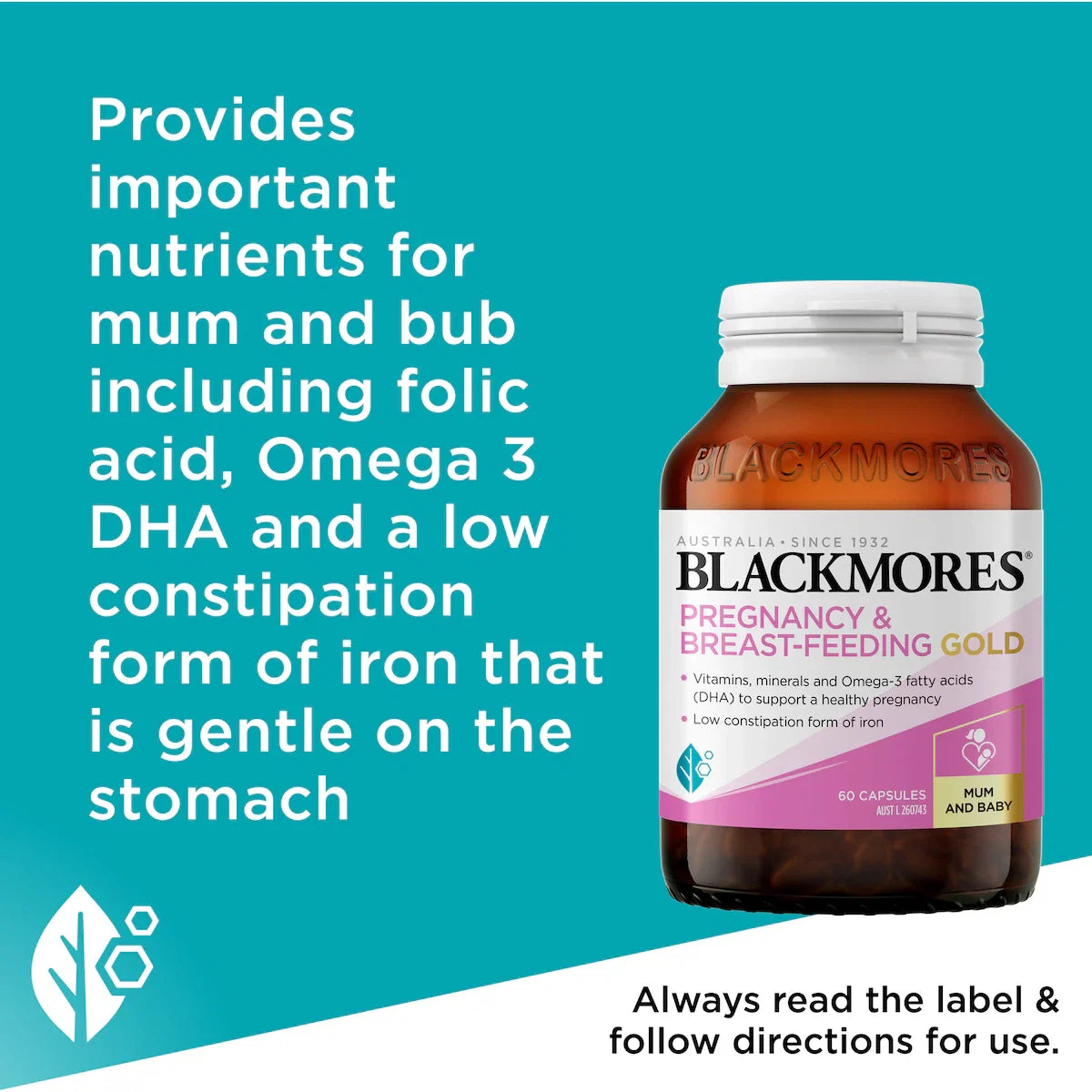 Blackmores Pregnancy & Breastfeeding Gold Vitamin Capsules 60 pack, view 4