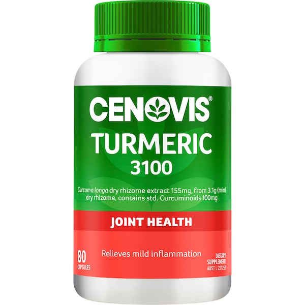 Cenovis Turmeric 3100 Capsules with Curcuminoids, 80 pack — natural joint health supplement supporting flexibility and mobility.
