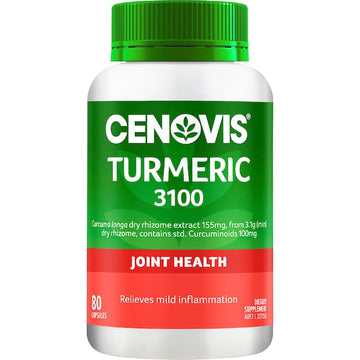 Cenovis Turmeric 3100 Capsules with Curcuminoids, 80 pack — natural joint health supplement supporting flexibility and mobility.