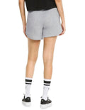 PUMA Essential 5 Inch High Waist Shorts in black with rib waistband, side pockets, and sustainable cotton fabric