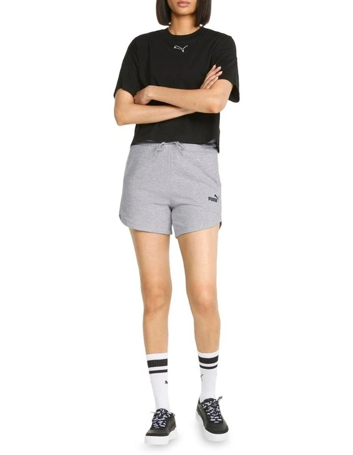 PUMA Essential 5 Inch High Waist Shorts, Light Gray Heather, product view 3