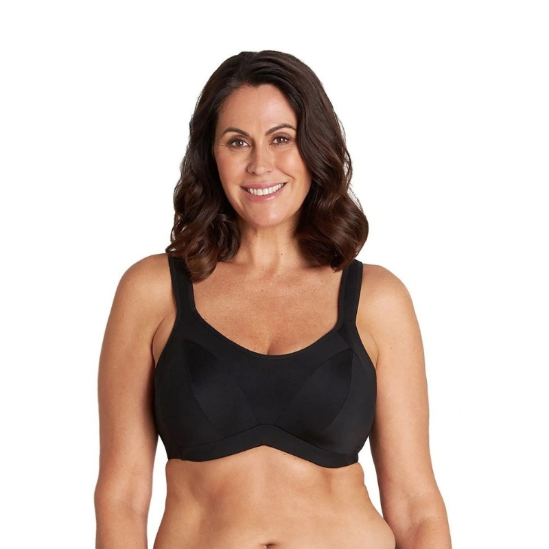 Power Wired Sports Bra in Black – Front View