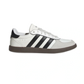 White Adidas sneaker with black stripes on a white background