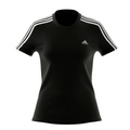 Black t-shirt with Adidas logo and stripes on a white background