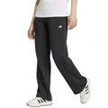 Person wearing black Adidas pants on a white background
