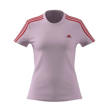 Light purple t-shirt with red stripes on sleeves and Adidas logo on a white background