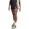 Person wearing black Adidas shorts with white stripes on a white background