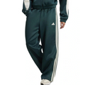 Green Adidas tracksuit with white stripes on a white background