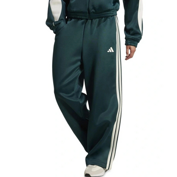 Green Adidas tracksuit with white stripes on a white background