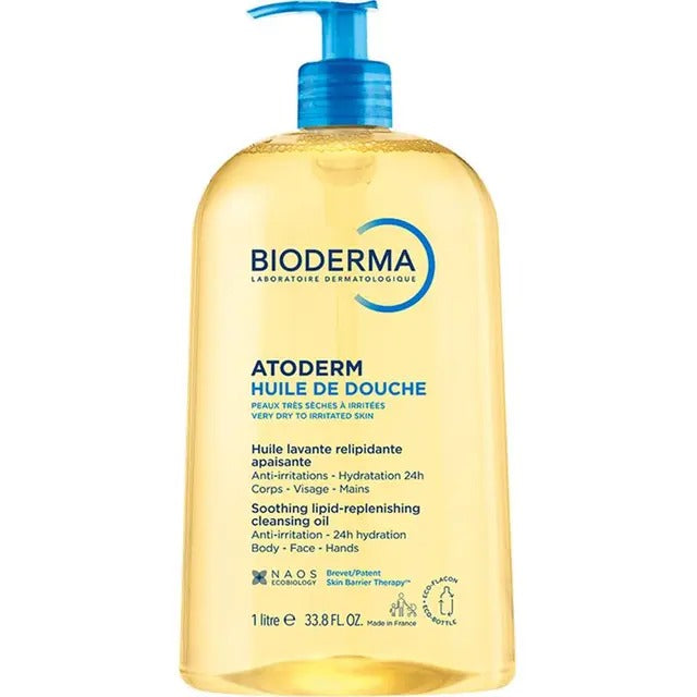 Bioderma Atoderm Shower Oil Cleanser for dry skin with niacinamide and plant biolipids.