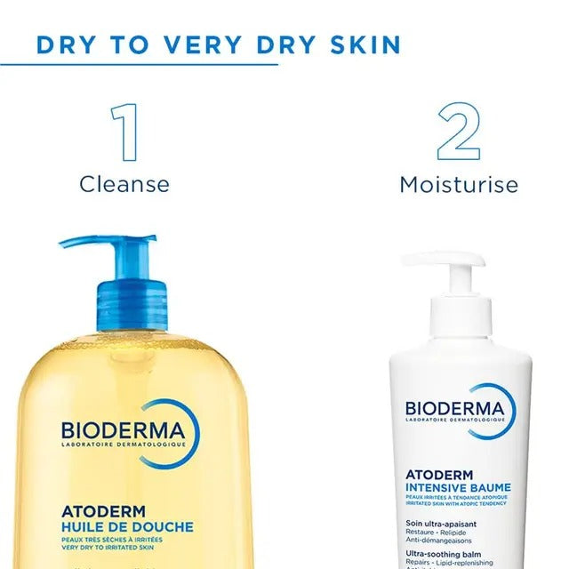 Bioderma Atoderm Shower Oil Cleanser for dry skin with niacinamide and plant biolipids.
