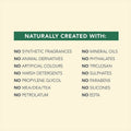 List of natural product ingredients on a beige background with a green banner.