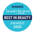 Winner badge for beautyheaven.com.au Best in Beauty Awards 2020 on a blue background