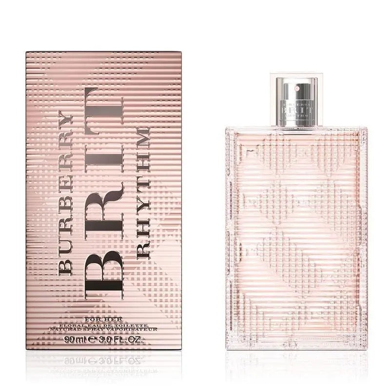Burberry Brit Rhythm perfume bottle and packaging on a white background
