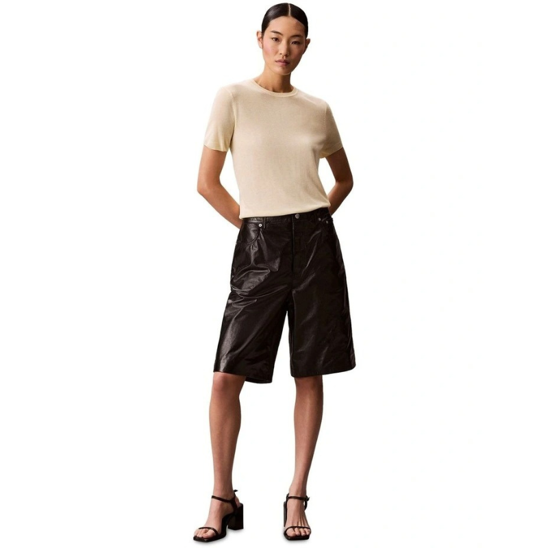Calvin Klein Women  Fine Gauge Viscose Short Sleeve Sweater in Buttercream