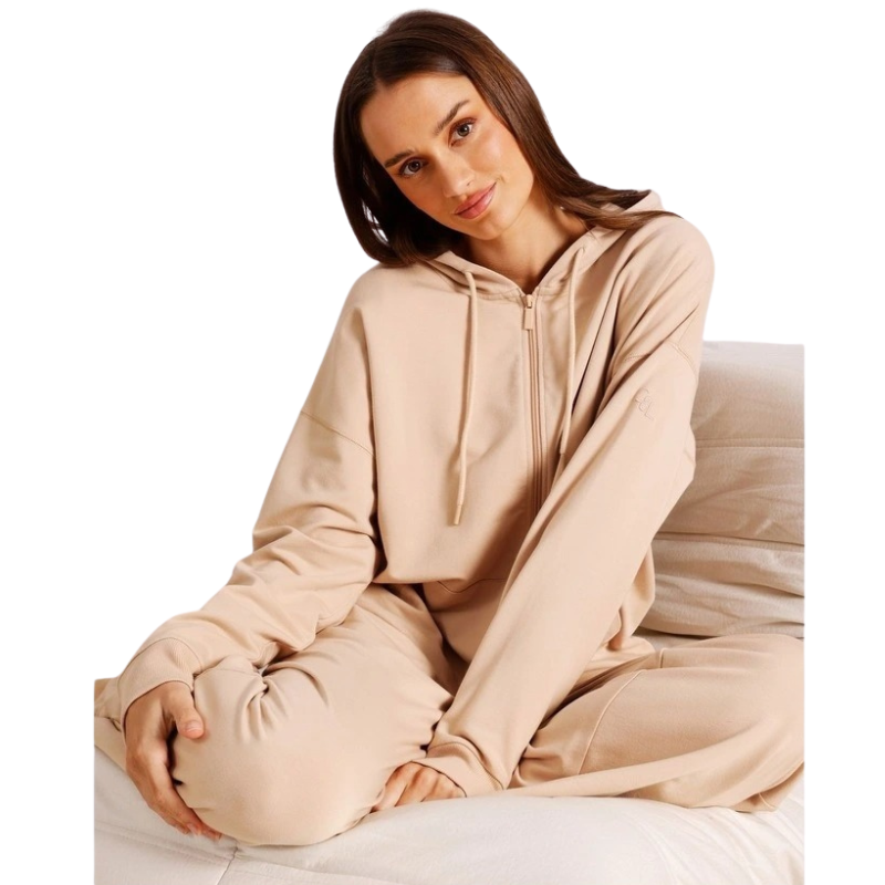 Chloe & Lola Loungewear Double Zip Hoodie in Latte