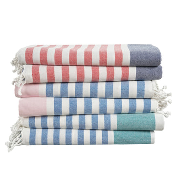 Set of 6 Diamond Turkish Beach Towels - Diamond Multi Stripe