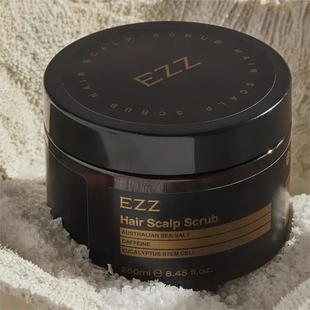 EZZ Hair Scalp Scrub container on a textured surface