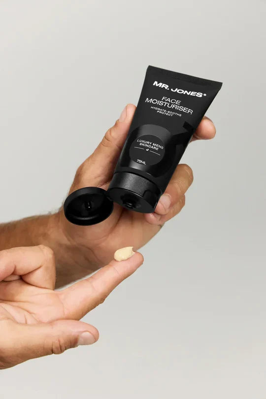 The Six Pack Men’s Complete Skincare Set featuring cleanser, moisturizer, exfoliator, serum, eye cream, and face mask for men’s daily grooming and skincare routine.