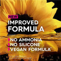 Sunflower with product features text overlay on a black background