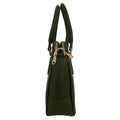 Elegant green leather office bag with detachable shoulder strap, ideal for professionals and business travel.