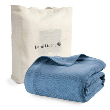 100% Cotton Herringbone Blanket - Light Blue