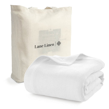100% Cotton Herringbone Blanket - White