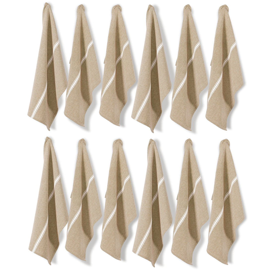 Set of 12 Herringbone Kitchen Towels - Beige