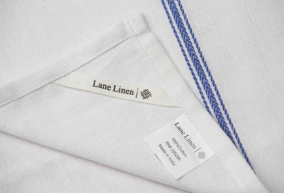 Set of 48 Herringbone Kitchen Towels - Blue Stripe