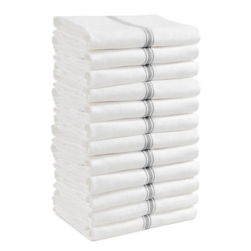 Set of 12 Herringbone Kitchen Towels - Grey Stripe