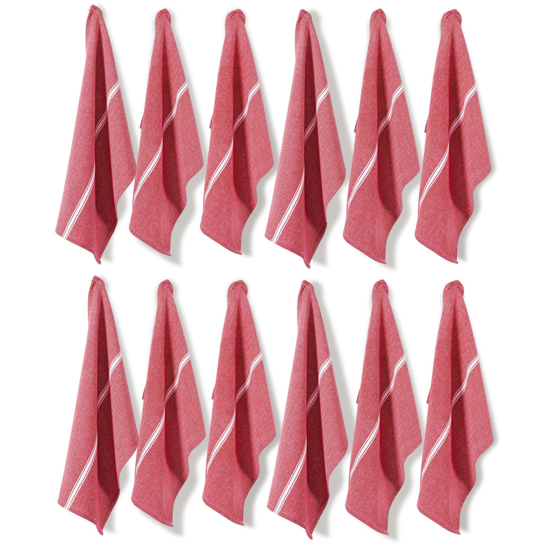 Set of 12 Herringbone Kitchen Towels - Red