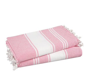 Set of 2 Chambray Turkish Beach Towels - Candy Pink