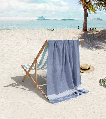 Set of 2 Chambray Turkish Beach Towels - Forever Blue