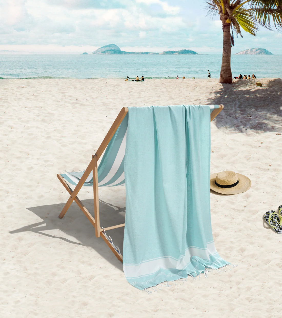 Set of 4 Chambray Turkish Beach Towels - Aqua