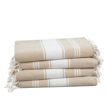 Set of 4 Chambray Turkish Beach Towels - Beige