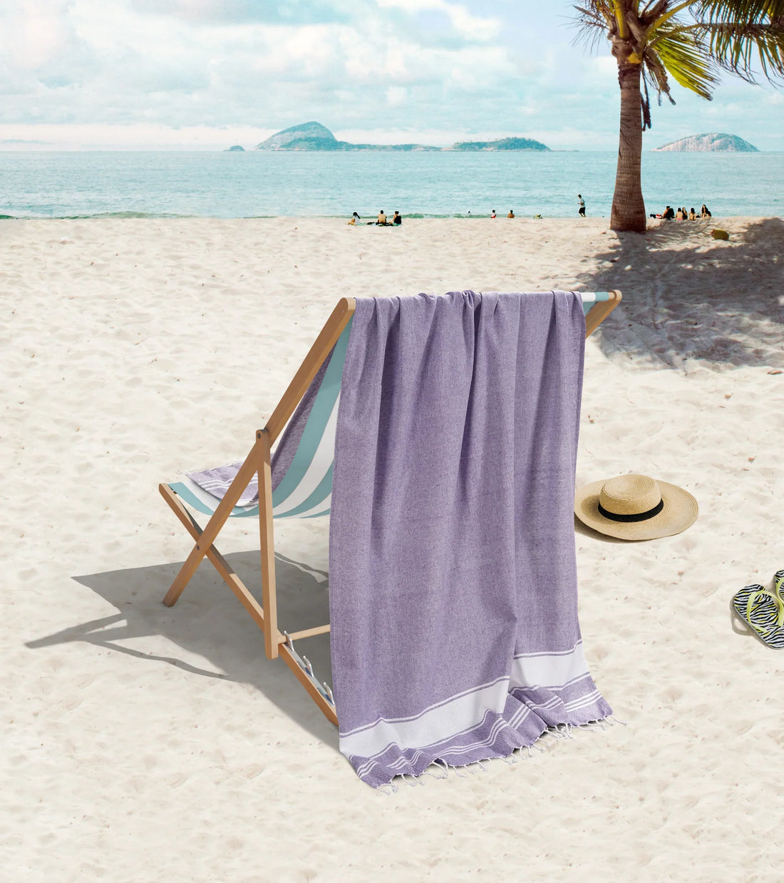 Set of 4 Chambray Turkish Beach Towels - Day Break