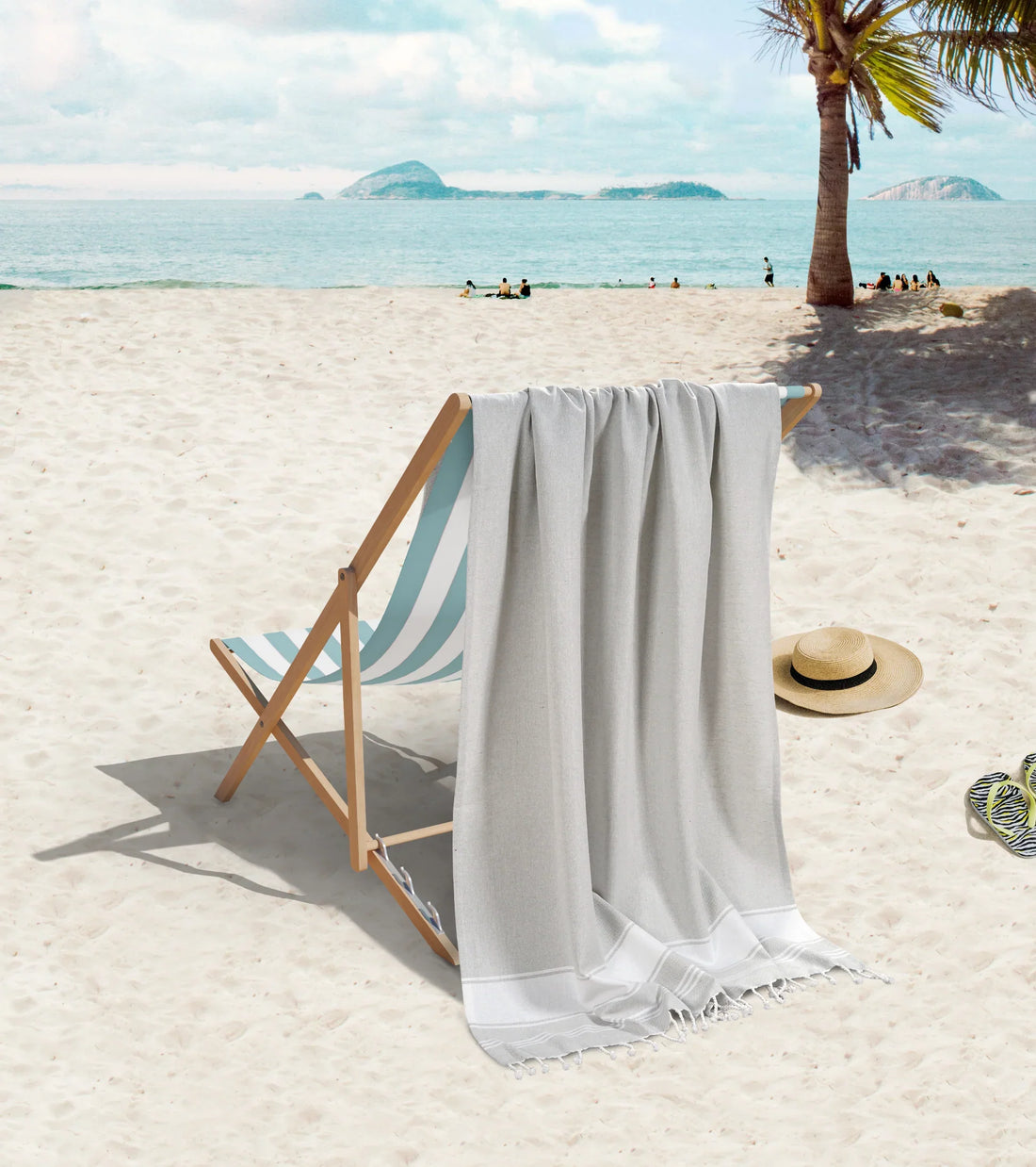 Set of 4 Chambray Turkish Beach Towels - Grey