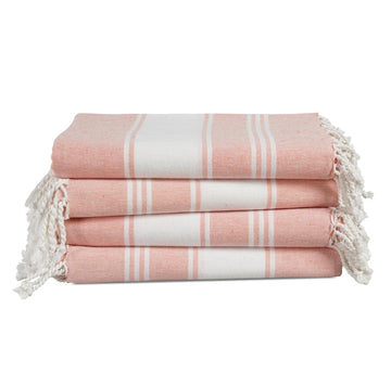 Set of 4 Chambray Turkish Beach Towels - Quartz Pink