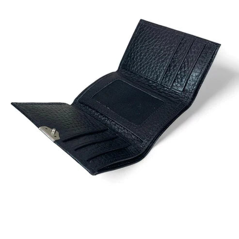 Elegant black genuine leather women’s wallet and card holder with secure locker — stylish and premium accessory by LeatherLuxe