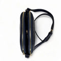 Dark blue genuine leather women’s shoulder bag with crossbody strap, elegant design, and premium finish — LeatherLuxe collection.
