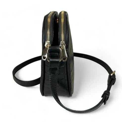 LeatherLuxe black leather women's shoulder bag and crossbody purse with sleek design and gold-tone hardware