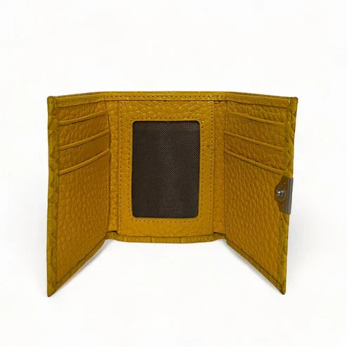 LeatherLuxe Yellow Leather Women’s Wallet and Card Holder – Premium Genuine Leather Purse with Locker Closure, Elegant and Compact Design