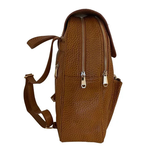 Light brown genuine leather women’s backpack with premium finish – LeatherLuxe fashion bag for everyday use.