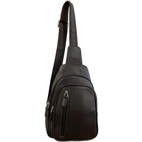 Dark Brown Leather Unisex Sling Bag front view