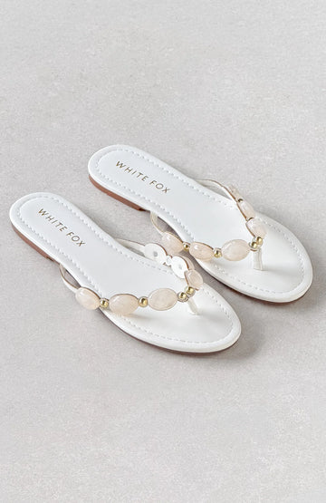Kira Beaded Thong Sandals White | Women's Summer Sandals