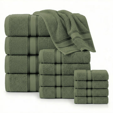 12 Piece 100% Cotton Towel Set 550GSM - Oil Green