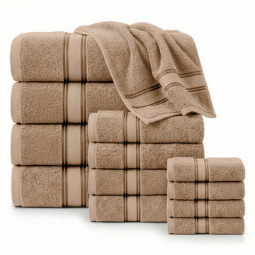12 Piece 100% Cotton Towel Set 550GSM - Taupe