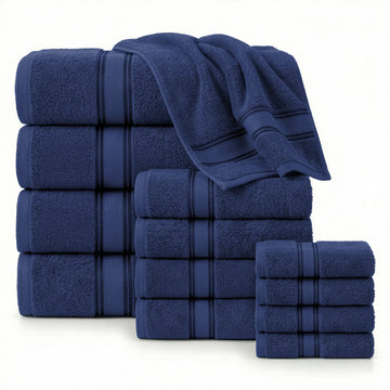 12 Piece 100% Cotton Towel Set 550GSM - Navy